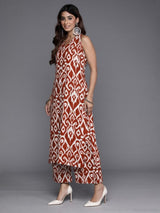 Women's Red Ikat Printed Straight Kurta With Palazzo