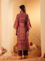 Women's Pink Floral Printed Gota Embellished Flared Sleeve Kurta With Solid Trouser. And Dupatta