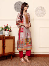Women's Grey Ethnic Floral Printed Gota Embellished Kurta With Solid Trouser.