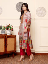 Women's Grey Ethnic Floral Printed Gota Embellished Kurta With Solid Trouser.