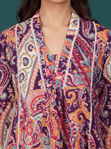 Women's Paisely Printed V Neck Panelled Flared Kurta With Trouser