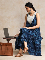 Women's Floral Printed Mirror & Thread Embroidered Yoke Anarkali Kurta With Trouser