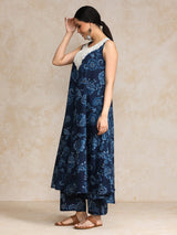 Women's Floral Printed Mirror & Thread Embroidered Yoke Anarkali Kurta With Trouser