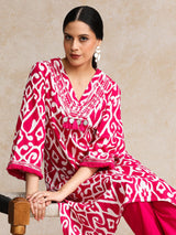 Women's Ikat Printe Boho Flared Sleeve Kurta With Trouser