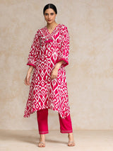Women's Ikat Printe Boho Flared Sleeve Kurta With Trouser