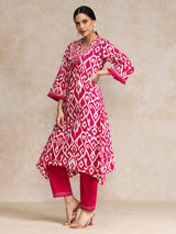 Women's Ikat Printe Boho Flared Sleeve Kurta With Trouser
