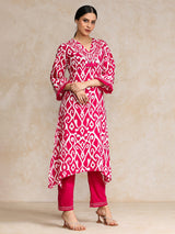 Women's Ikat Printe Boho Flared Sleeve Kurta With Trouser