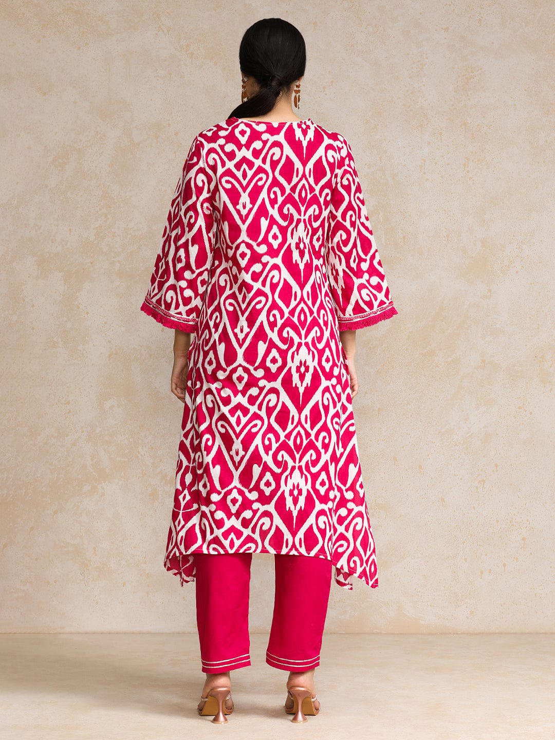 Women's Ikat Printe Boho Flared Sleeve Kurta With Trouser