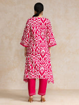 Women's Ikat Printe Boho Flared Sleeve Kurta With Trouser