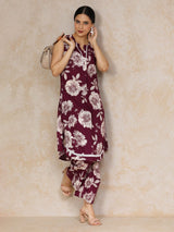 Women's Floral Printed Sleeveless Kurta With Trouser