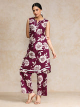 Women's Floral Printed Sleeveless Kurta With Trouser