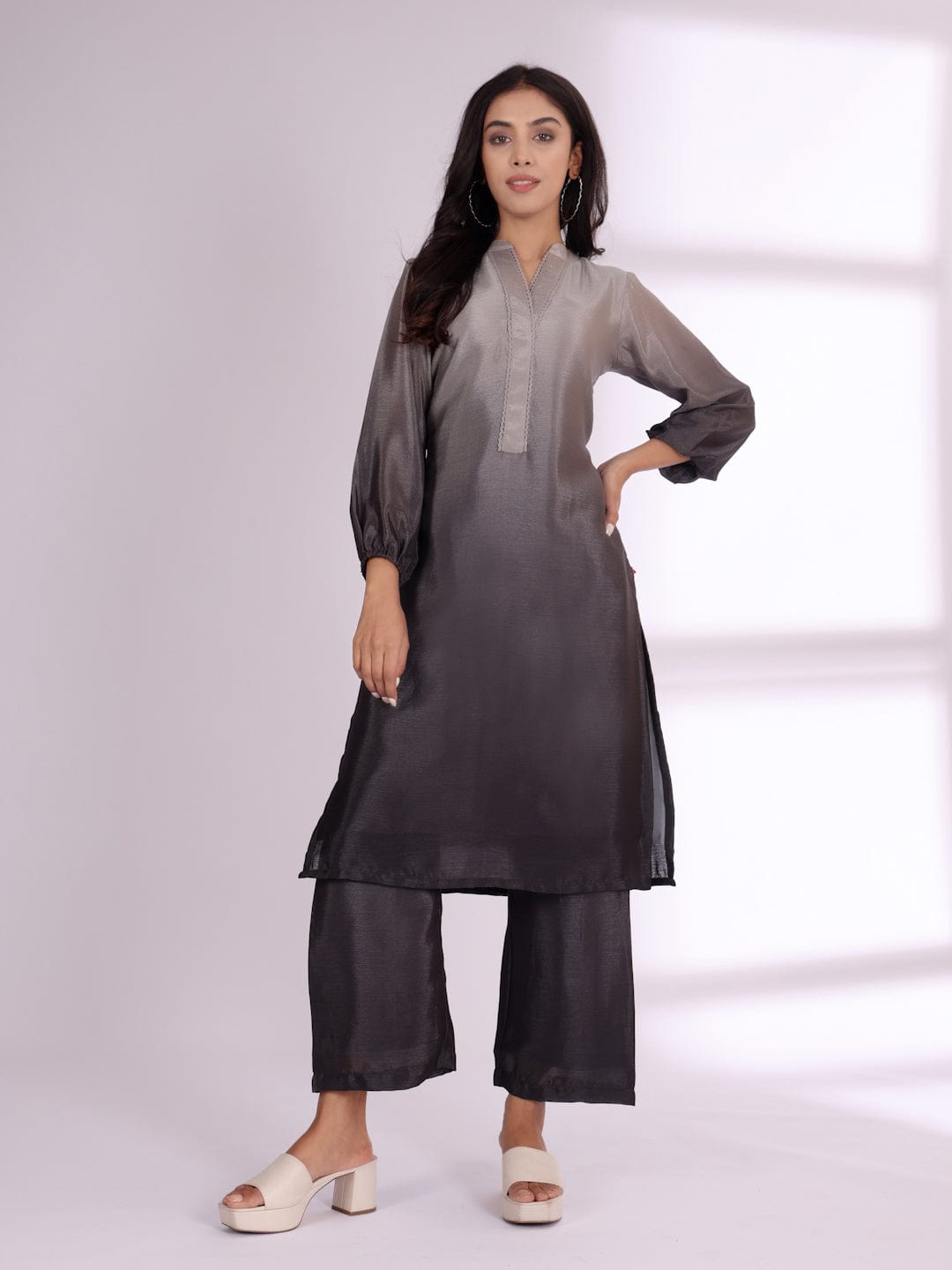 Women's Ombre Balloon Sleeve Kurta With Trouser