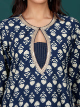 Women's Ethnic Floral Printed With Zari & Sequin Detail Kurta With Trouser