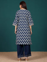 Women's Ethnic Floral Printed With Zari & Sequin Detail Kurta With Trouser