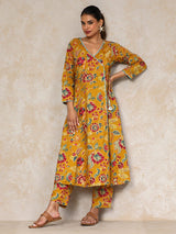 Women's Ethnic Jaipuri Floral Printed Angrakha Anarkali Kurta With Trouser