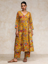 Women's Ethnic Jaipuri Floral Printed Angrakha Anarkali Kurta With Trouser
