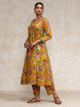 Women's Ethnic Jaipuri Floral Printed Angrakha Anarkali Kurta With Trouser