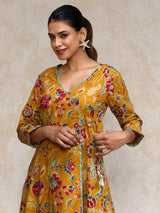 Women's Ethnic Jaipuri Floral Printed Angrakha Anarkali Kurta With Trouser