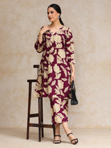 Women's Floral Printed Puff Sleeve Kurta With Trouser