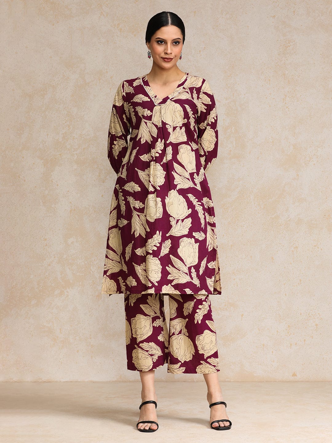 Women's Floral Printed Puff Sleeve Kurta With Trouser