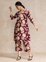 Women's Floral Printed Puff Sleeve Kurta With Trouser