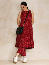 Women's Floral Printed Halter Neck Anarkali Kurta With Trouser