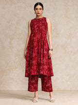 Women's Floral Printed Halter Neck Anarkali Kurta With Trouser
