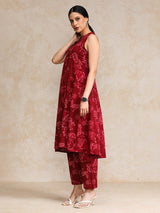 Women's Floral Printed Halter Neck Anarkali Kurta With Trouser