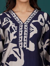 Women's Abstract Printed V Neck Flared Sleeve Kurta With Trouser