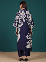 Women's Abstract Printed V Neck Flared Sleeve Kurta With Trouser