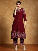 Women's Bold Floral Placement Printed Flared Kurta With Trouser
