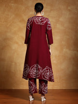 Women's Bold Floral Placement Printed Flared Kurta With Trouser