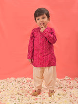 Boys Pink Bandhani Printed Rayon Kurta And Patiala Set