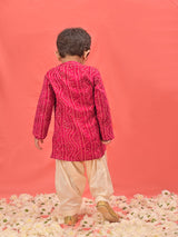 Boys Pink Bandhani Printed Rayon Kurta And Patiala Set
