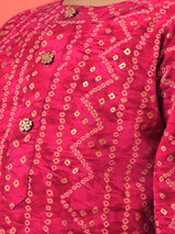 Boys Pink Bandhani Printed Rayon Kurta And Patiala Set