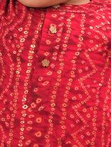 Boys Red Bandhani Printed Rayon Kurta And Patiala Set