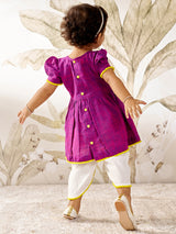 Girls Purple Yellow Floral Kurta Dhoti Set