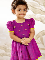 Girls Purple Yellow Floral Kurta Dhoti Set
