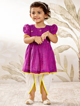 Girls Purple Yellow Floral Kurta Dhoti Set