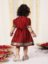 Girls Maroon And Green South Indian Style Ethnic Dress