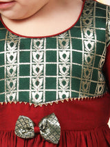 Girls Maroon And Green South Indian Style Ethnic Dress