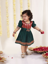 Girls Green And Maroon South Indian Style Ethnic Dress