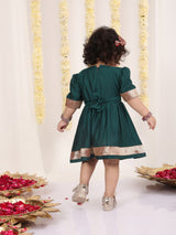 Girls Green And Maroon South Indian Style Ethnic Dress