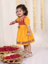Girls Yellow And Red South Indian Style Ethnic Dress