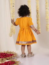 Girls Yellow And Red South Indian Style Ethnic Dress