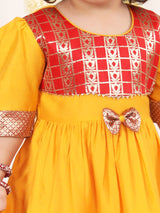 Girls Yellow And Red South Indian Style Ethnic Dress