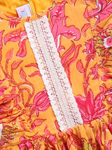 Girls Mustard Cotton Floral Printed Dress