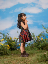 Girls Navy Cotton Sleeveless Floral Printed Dress