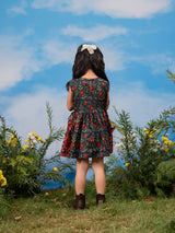 Girls Navy Cotton Sleeveless Floral Printed Dress