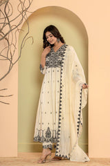 Women's Thread Embroidered Anarkali Kurta Paired With Bottom And Dupatta